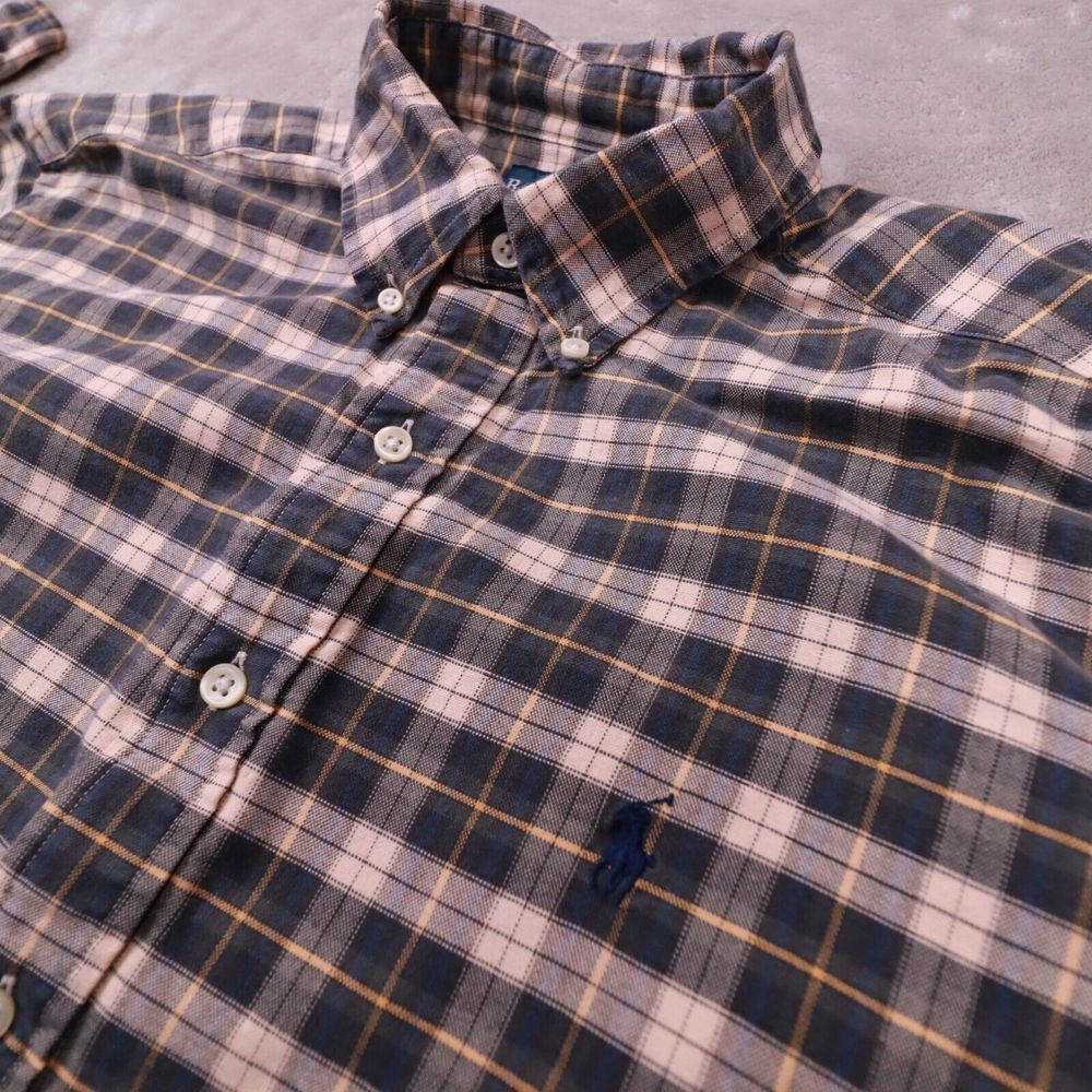 Ralph Lauren Classic Fit Black Beige Tartan Plaid Button Up shirt size Large - Picture 3 of 9